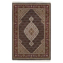 4'x6'1" Rich Black Tabriz Mahi Design 175 KPSI Hand Knotted Wool Oriental Rug