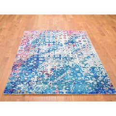 4'x6'1" THE PEACOCK Sari Silk Colorful Hand Knotted Oriental Rug