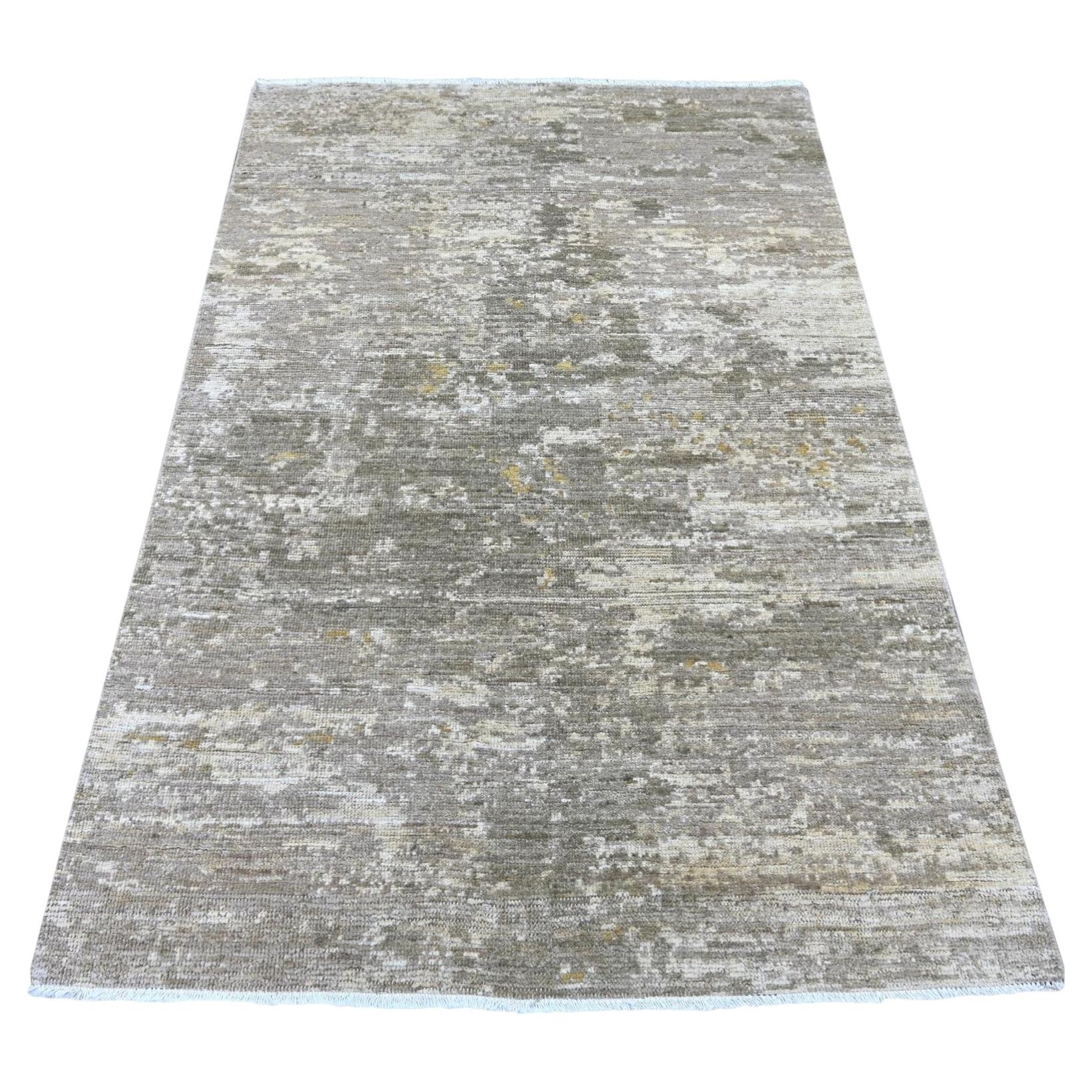 4'x6'2" Brown Modern Abstract Design Hand Knotted Afghan Wool Oriental Rug For Sale