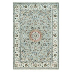 4'x6'2" Gray Hand Knotted Nain Center Medallion Design Wool and Silk Rug