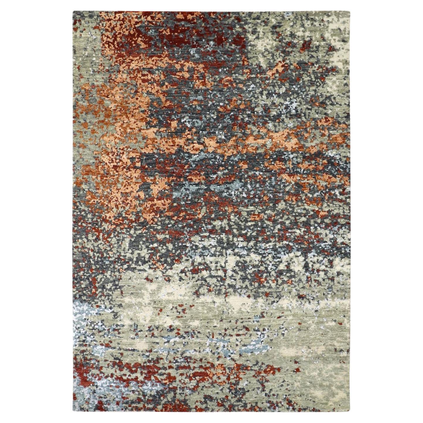 Tappeto in lana annodato a mano 4
x6
2" grigio-arancio Persian Knot Abstract Galaxy Design/One in vendita