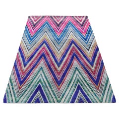 4'x6'2" Hot Pink, Hand Knotted, Chevron Design, Silk with Wool, Rug