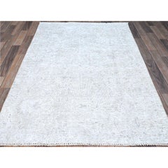 4'x6'2" Ivory Hand Knotted Pure Wool Evenly Worn Clean Vintage Zoroastrian Rug