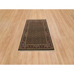 4'x6'2" Jade Black Herati Design Wool/Silk Hand Knotted 250 KPSI Oriental Rug