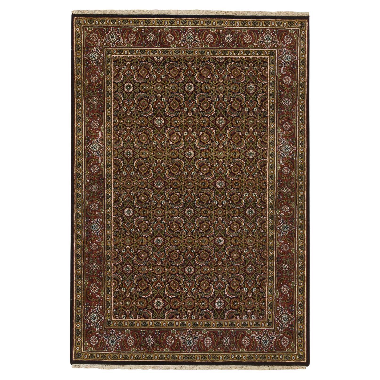 4'x6'2" Jade Schwarz Herati Design Wolle/Seide Handgeknüpft 250 KPSI Orientteppich