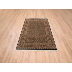 4'x6'2" Jet Black Hand Knotted Wool Herati Design 250 KPSI Oriental Rug