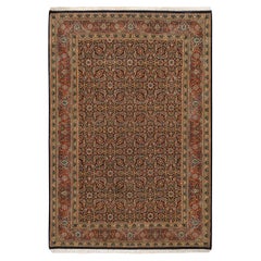 4'x6'2" Jet Black Hand Knotted Wool Herati Design 250 KPSI Oriental Rug