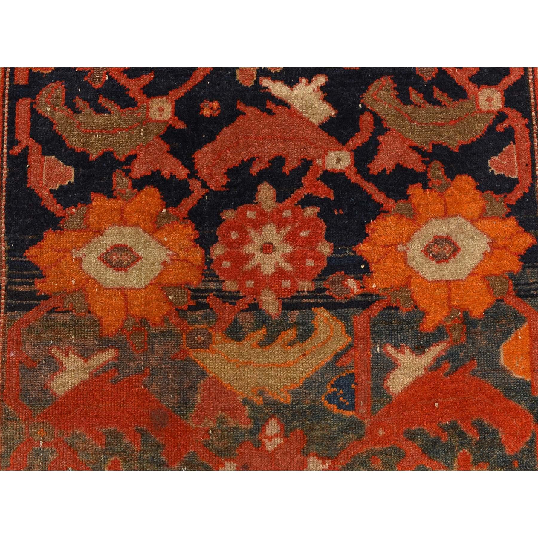 Médiéval Tapis de soirée persan ancien bleu nuit noué à la main de 4'x6'2