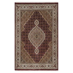Tappeto in lana annodato a mano 4'x6'2" Red Tabriz Mahi with Fish Medallion Designs