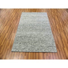4'x6'2" Rock Ridge Gray Hand Knotted Grass Design Undyed Wool Oriental Rug