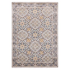 4'x6'2" Taupe-Brown Textured Wool Silk Mughal Inspired Hand-Knotted Rug