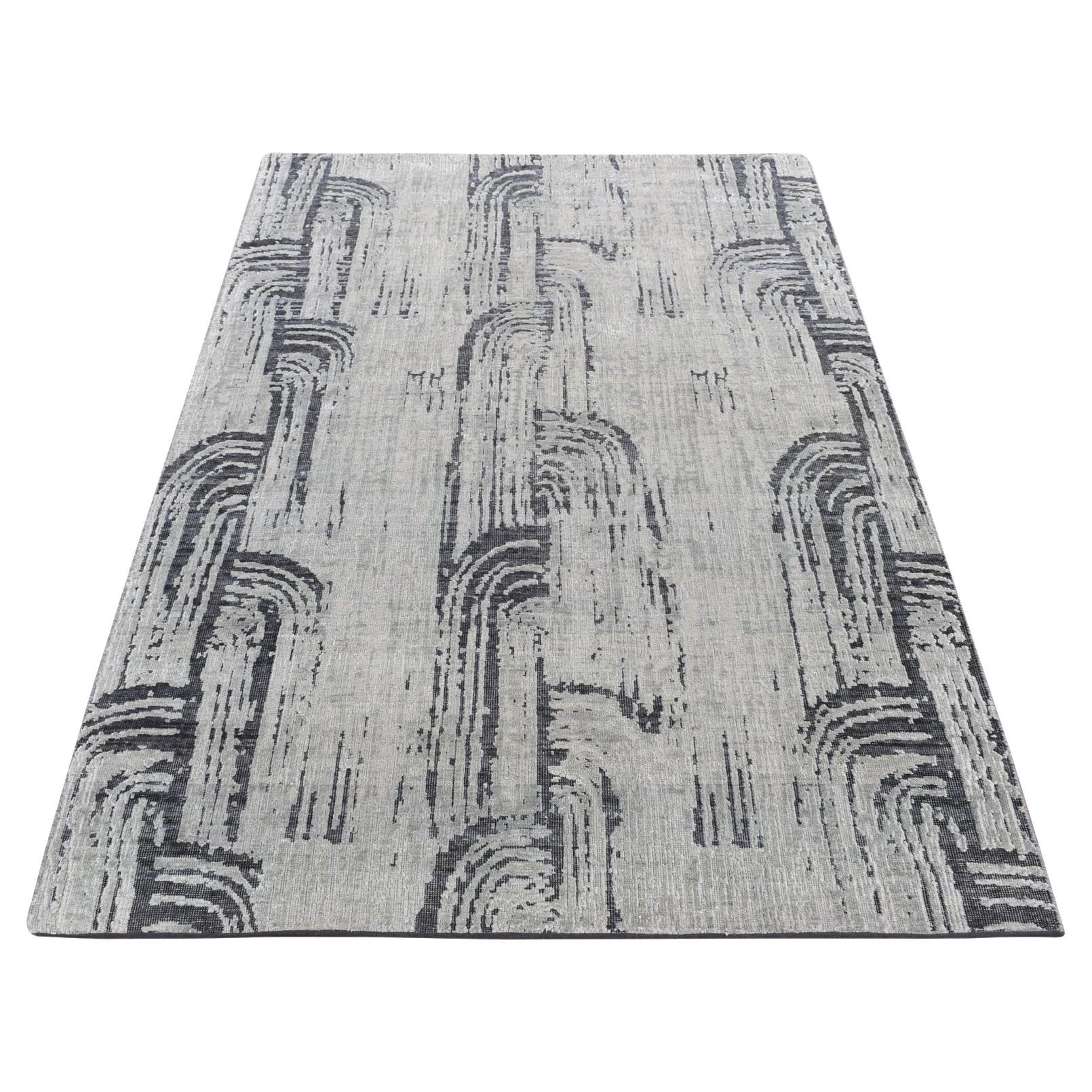 4
x6
3" Ash Gray The Cane Design Pure Silk 
Wool Hand Knotsted Oriental Rug