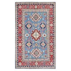 4
x6
3" Blue Kazak with Geometric Medallions Design Soft Wool Hand Knotted Rug