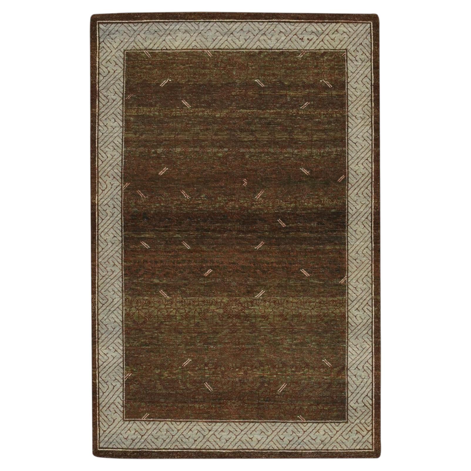 4'x6'3" Brown Hand Knotted Khotan Influence All Over Intricate Design Wool Rug