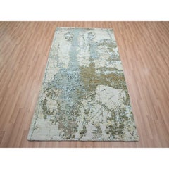 4'x6'3" Brown with Beige 100% Wool Abstract Design Hand Knotted Oriental Rug