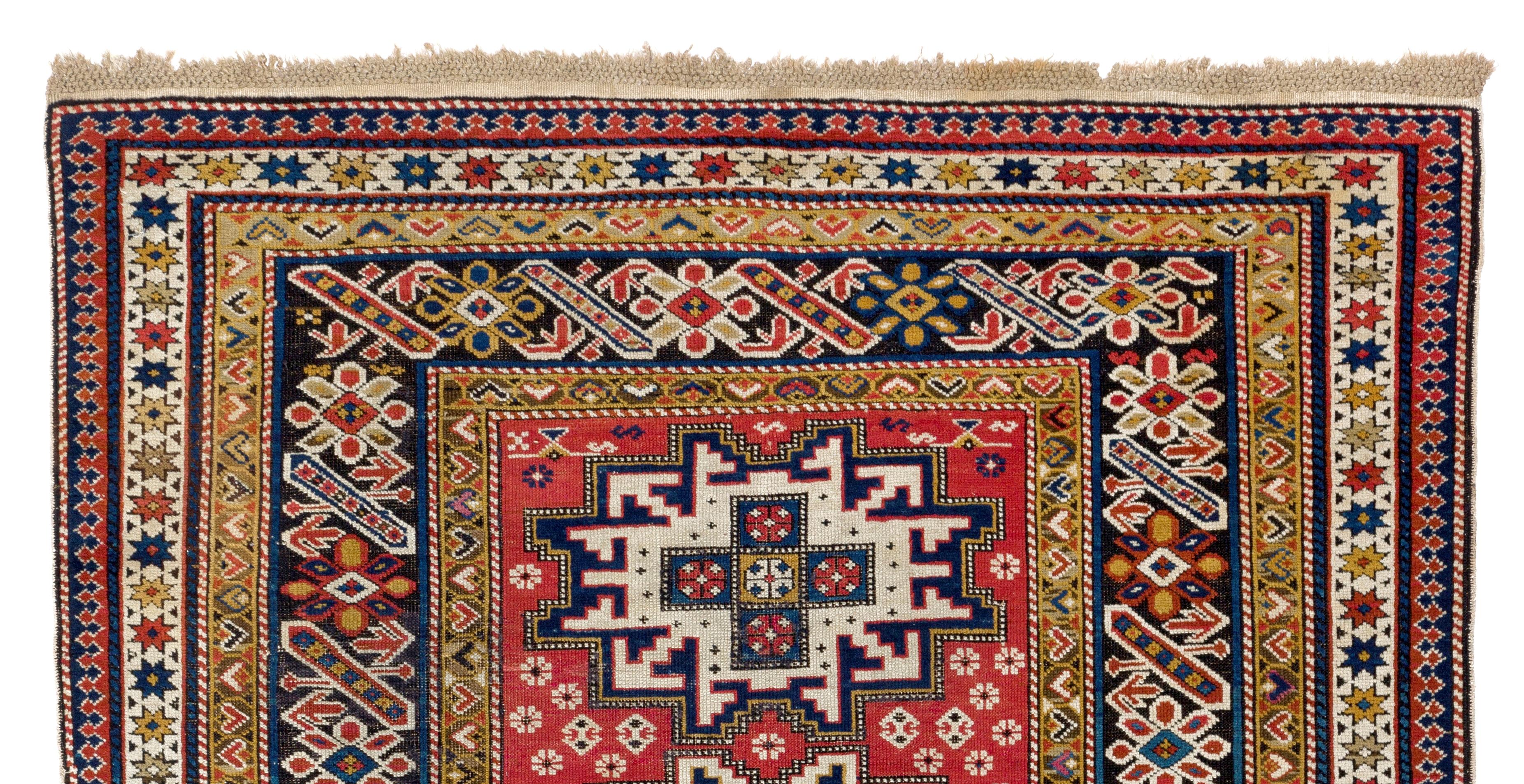 Antique Caucasian Chi Chi Shirvan rug. Finely hand-knotted with even medium wool pile on wool foundation. Very good condition. Washed professionally.
Measures: 4 x 6.3 ft.