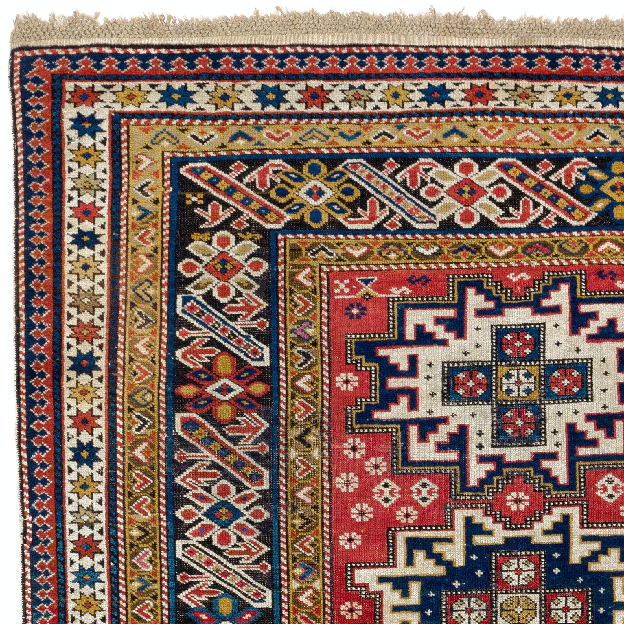 Tribal 4x6.3 ft Antique Caucasian Chi Chi Shirvan Rug. Rare Collectors Carpet For Sale