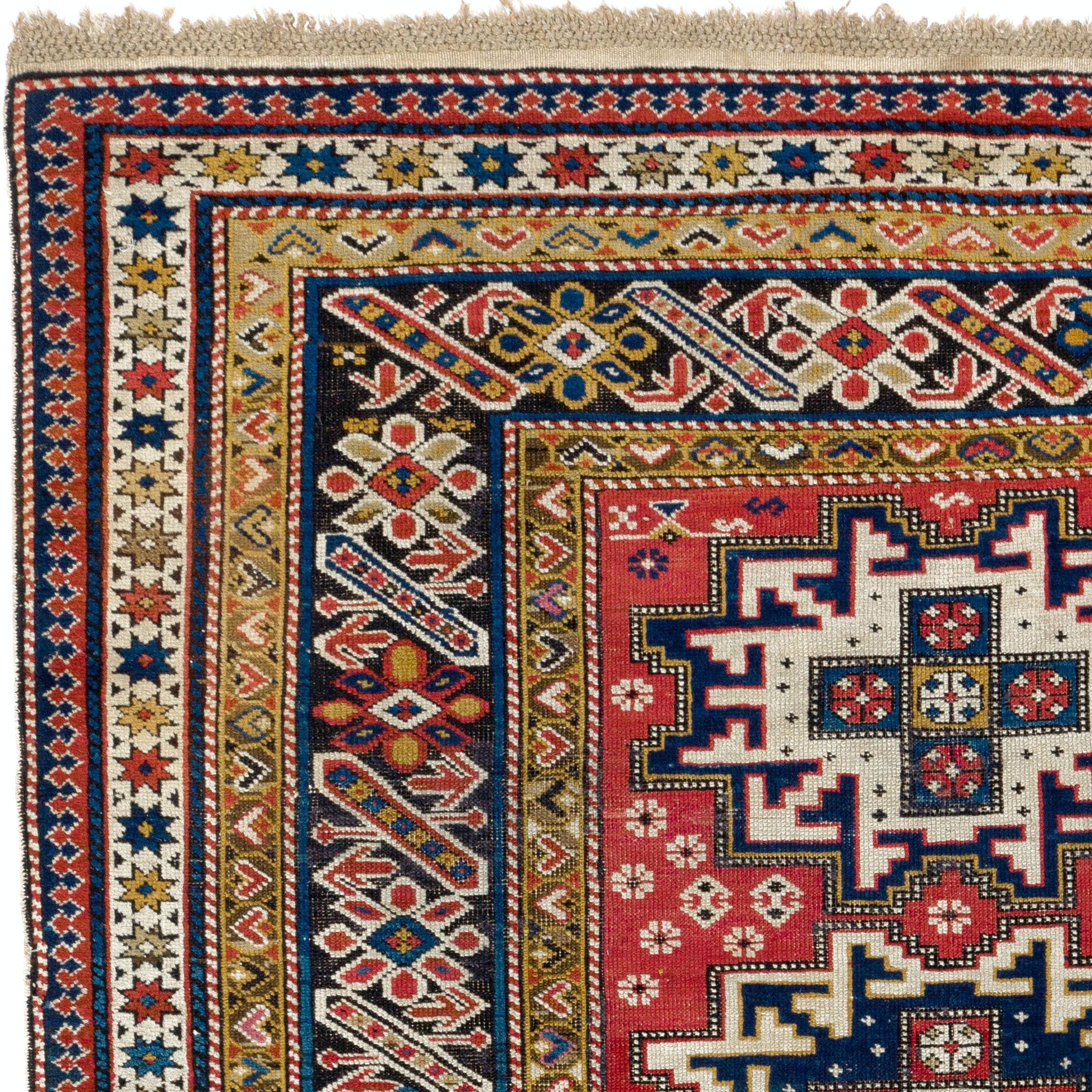 Hand-Knotted 4x6.3 ft Antique Caucasian Chi Chi Shirvan Rug, Rare Collectors Rug For Sale