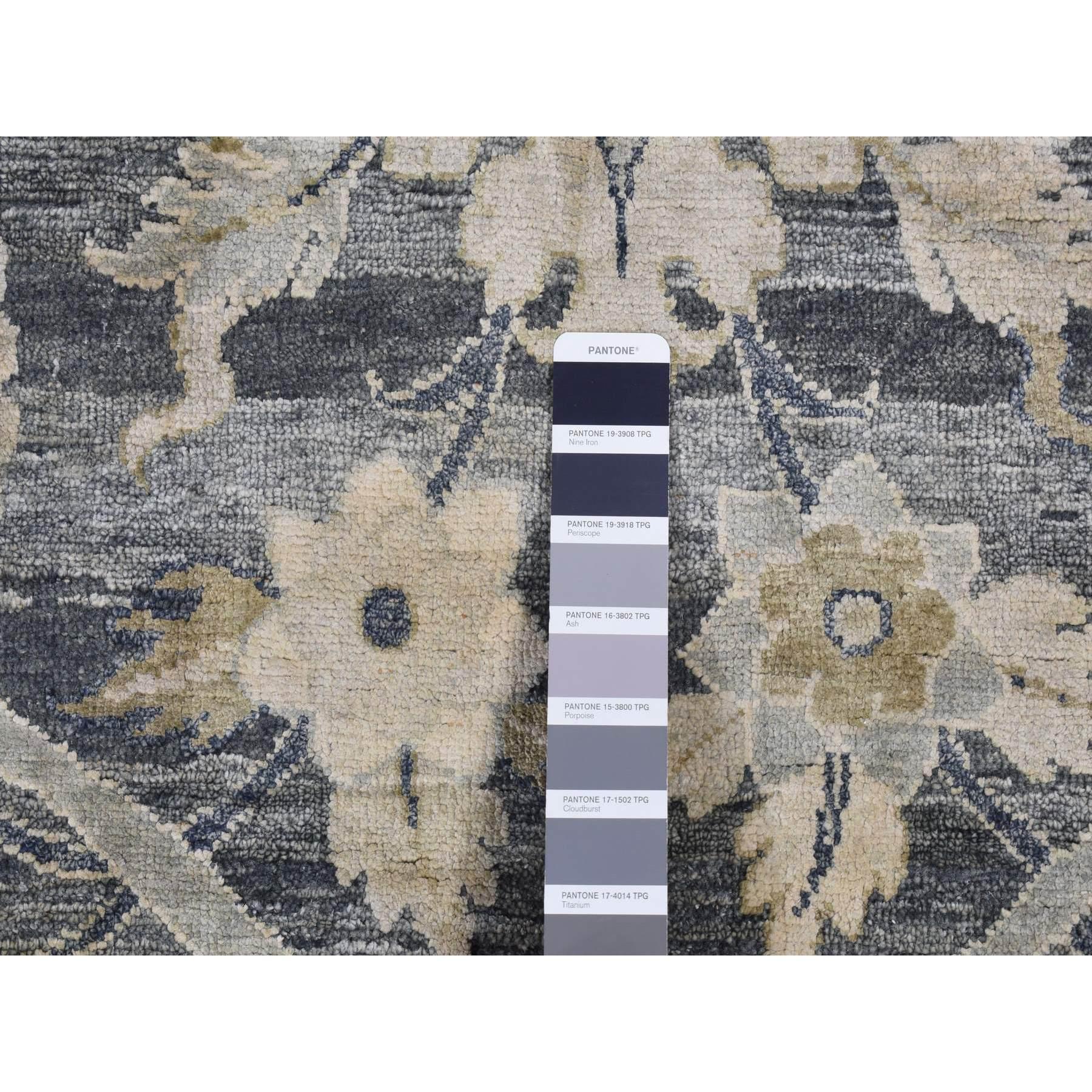 Indiano Thunder Gray, Hunting Design Silk With Wool Hand Knotted Oriental Rugs 4'x6'3