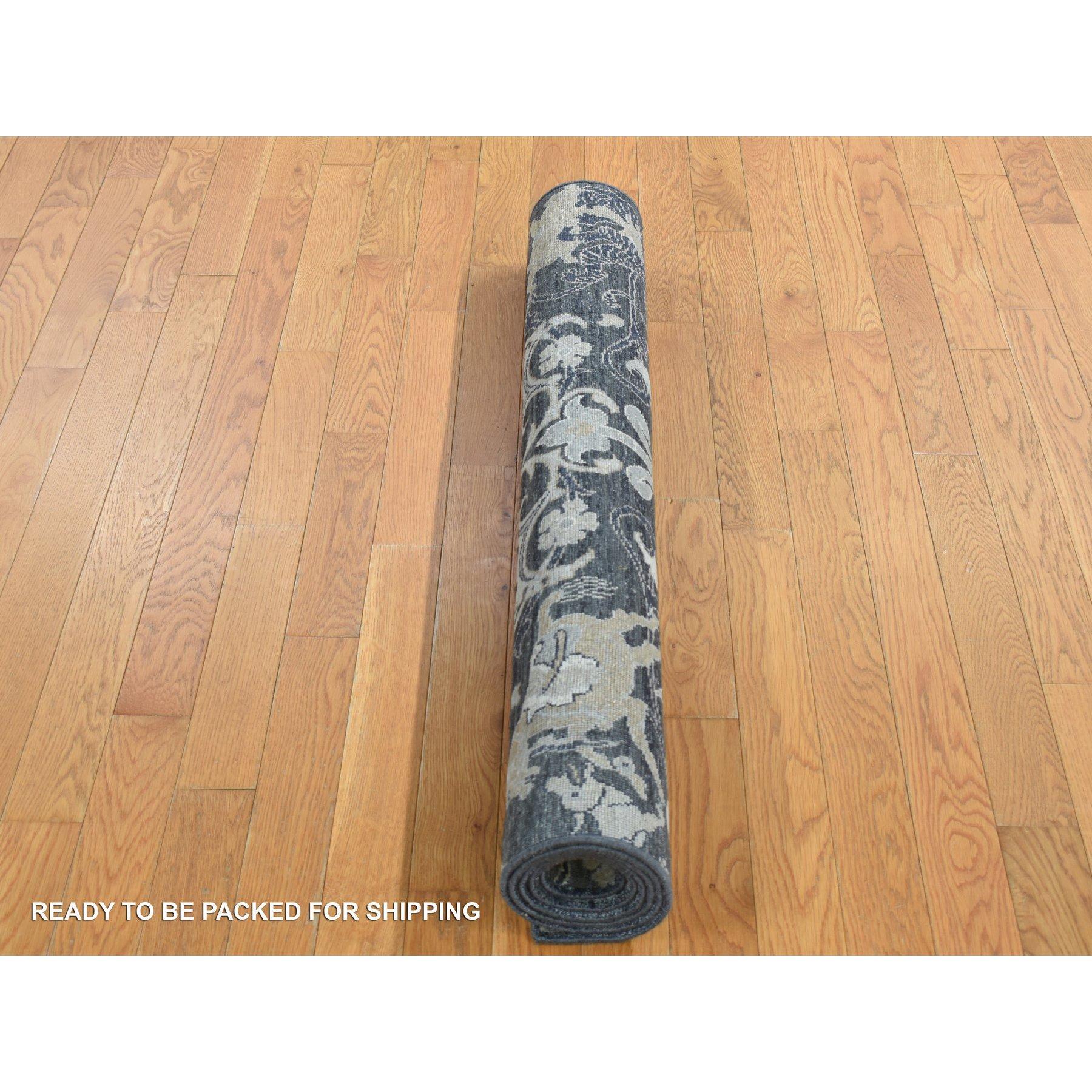 Thunder Gray, Hunting Design Silk With Wool Hand Knotted Oriental Rugs 4'x6'3