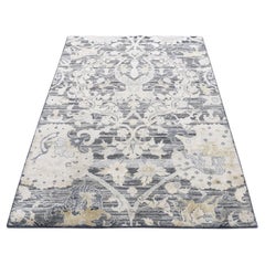 Thunder Gray, Hunting Design Silk With Wool Hand Knotted Oriental Rugs 4'x6'3", Tappeto orientale con disegno di caccia e lana annodato a mano