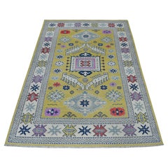 4
x6
4" Colorful Yellow Fusion Kazak Pure Wool Hand Knots Rugs Oriental