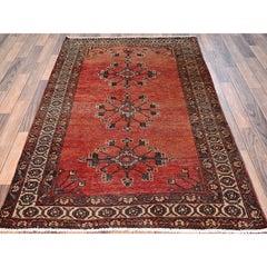 4'x6'4" Orange Vintage Persian Baluch with Flower Design Hand Knotted Wool Rug