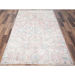 4'x6'4" Pink Vintage Persian Tabriz with Flower Design Hand Knotted Wool Rug