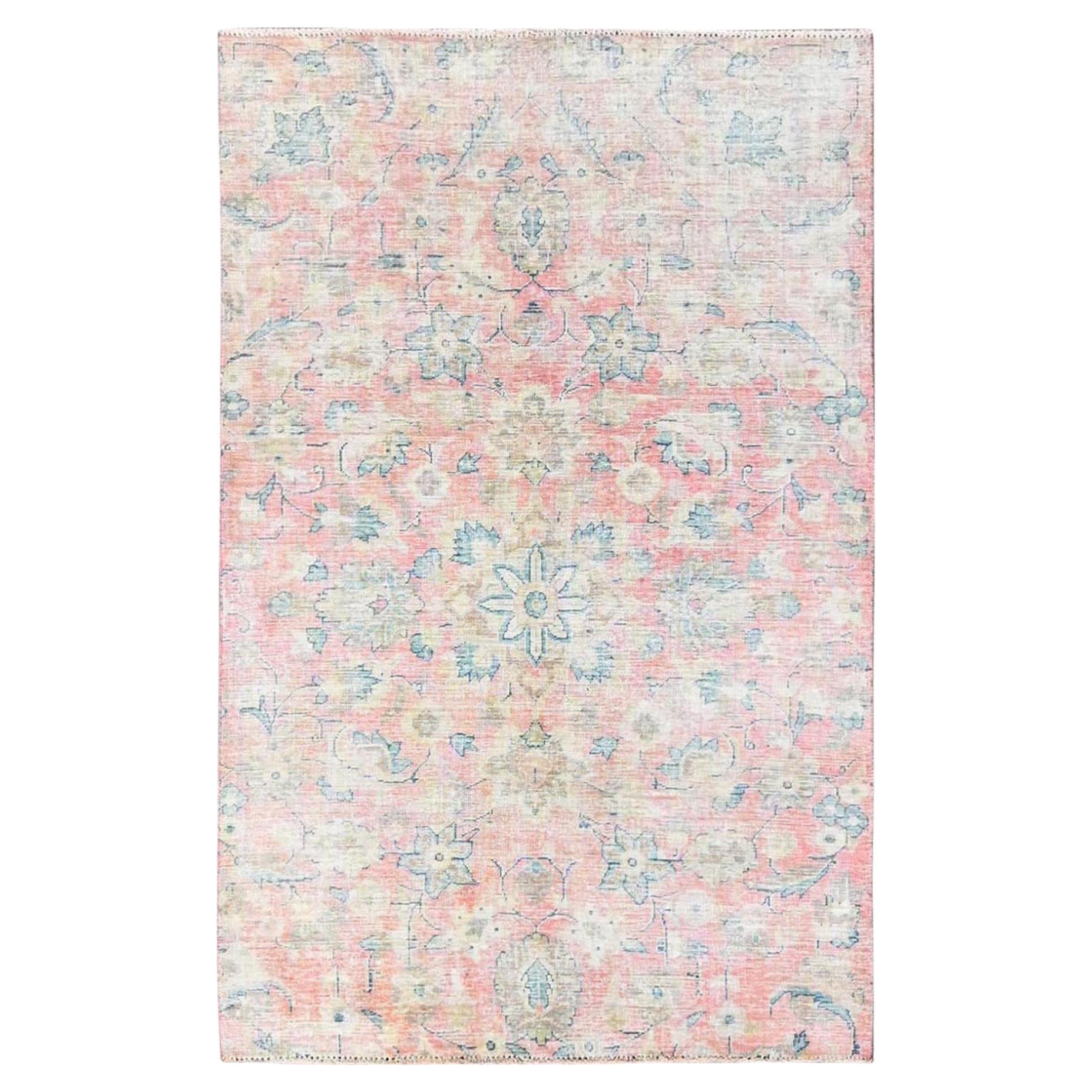 4
x6
4" Rosa Vintage Persisch Tabriz mit Blume Design Hand geknüpft Wolle Teppich im Angebot