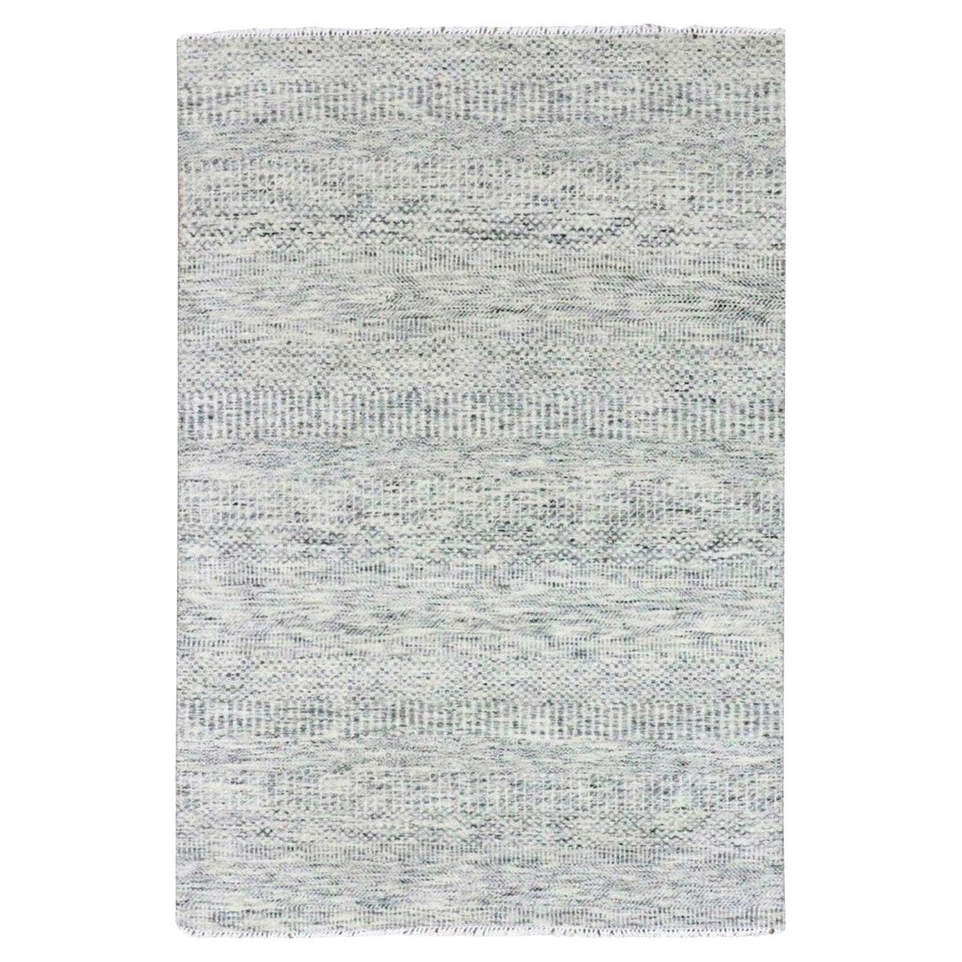 4'x6'4" Platine Gray Modern Grass Design Pure Undyed Wool noué à la main
