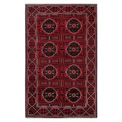 4'x6'4" Red Afghan Khamyab with Tribal Medallions Design Hand Knotted Wool Rug