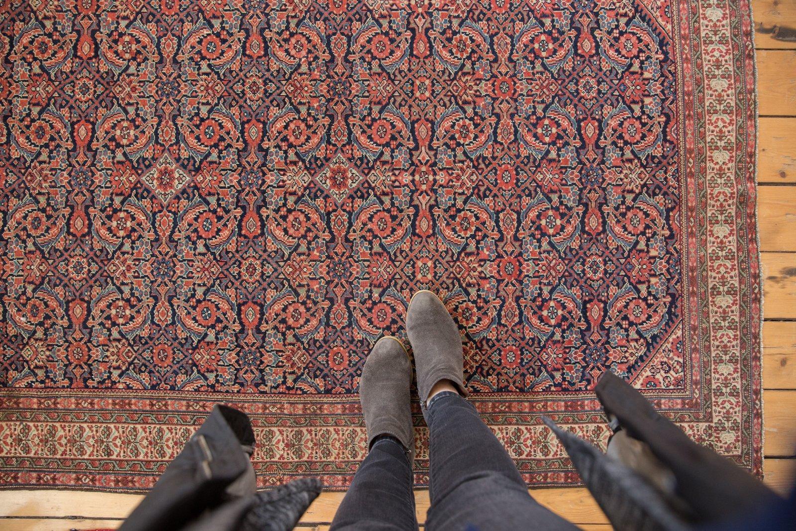 Allover covered field in a herati motif and germinating plant main border. Fine quality weave, with excellent color tone and saturation, likely all naturally derived and dyed by a master. Colors and shades include: Navy blue, sky blue, soft