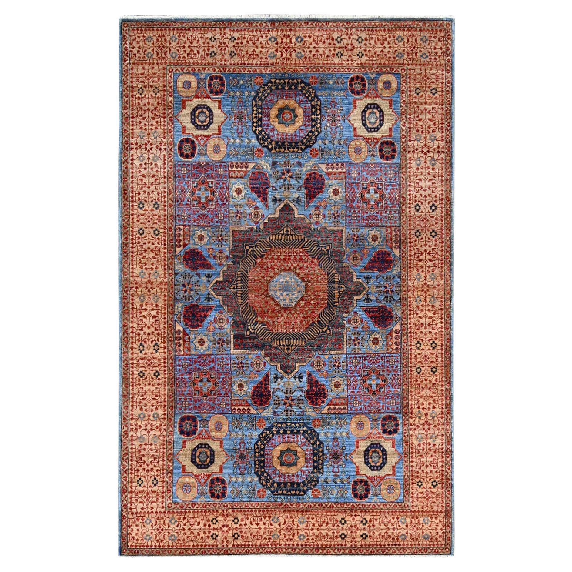 4
x6
5" Azurblau Handgeknüpft Reine Wolle Medaillons Design Mamluken Dynastie Teppich im Angebot