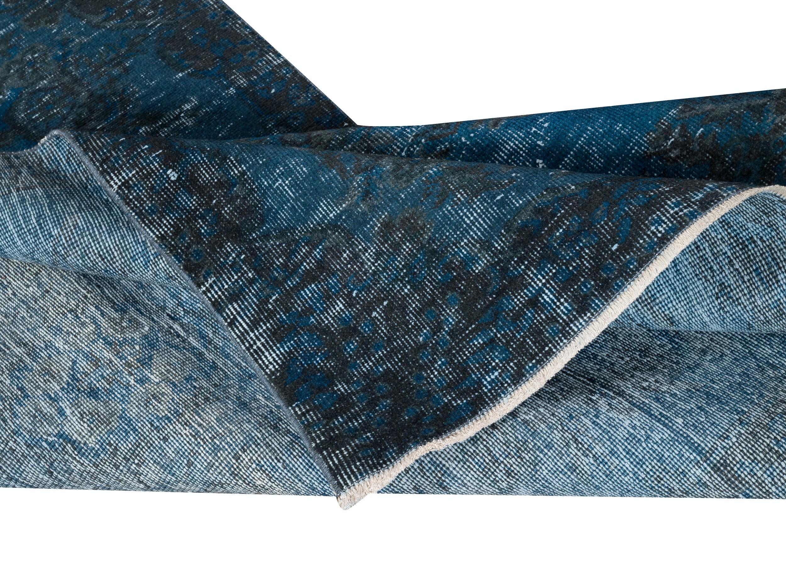 4x6.5 Ft Contemporary Area Rug in dunkelblauer Farbe, handgeknüpft in der Türkei (Moderne) im Angebot