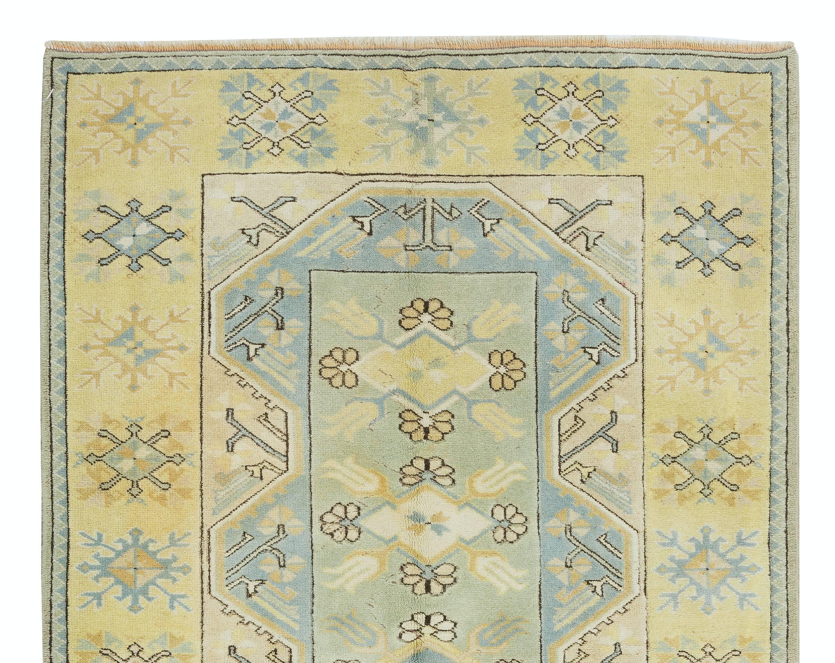 4x6,5 Ft handgeknüpfter türkischer Milas-Teppich im Vintage-Stil für Bauernhaus-Dekor, 100 % Wolle (Türkisch) im Angebot