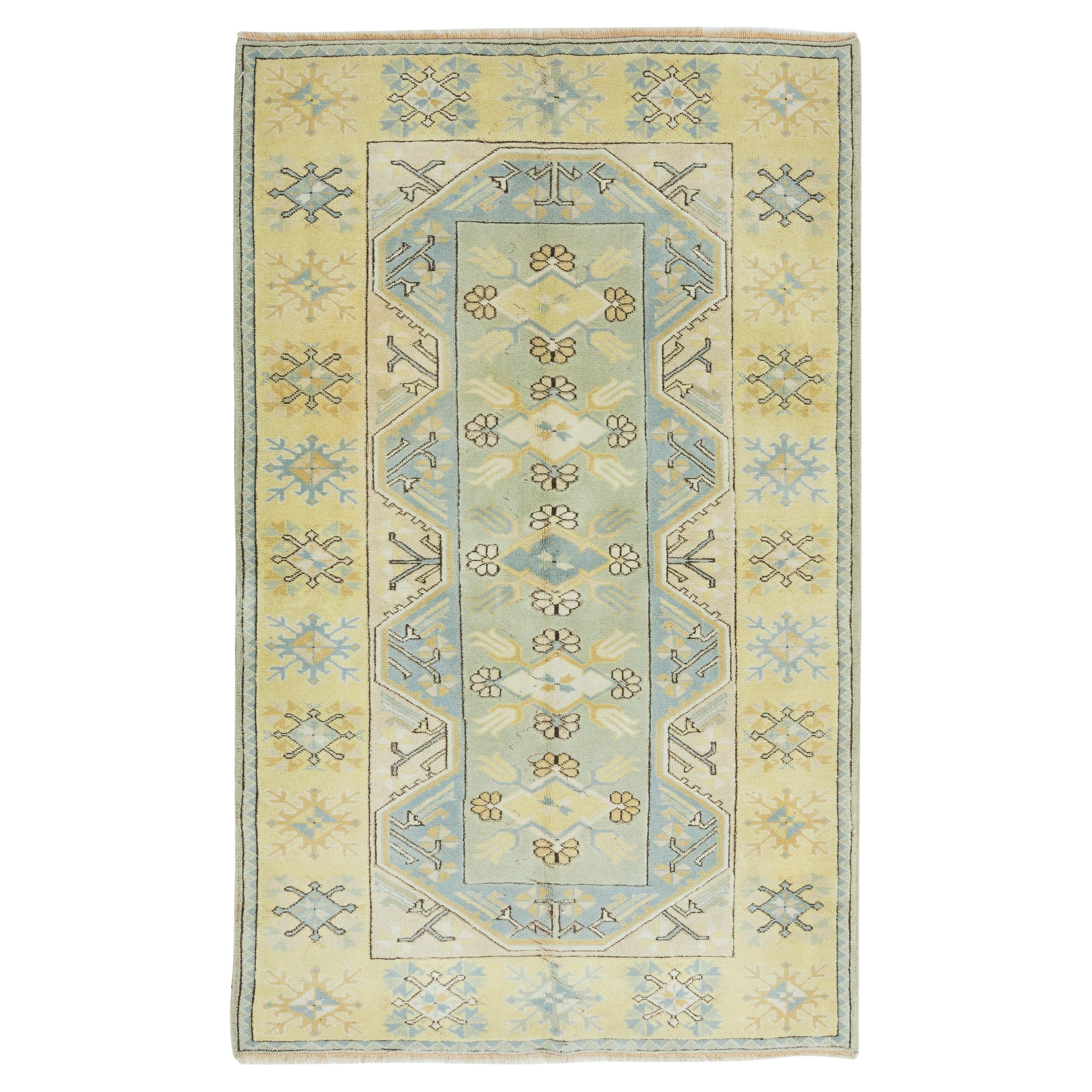 4x6.5 Ft Hand-Knotted Vintage Turkish Milas Rug for Farmhouse Decor, 100% Wool For Sale