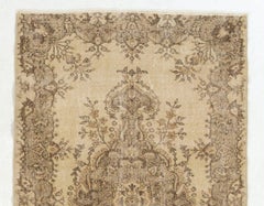 4x6.5 ft Hand-Knotted Vintage Turkish Oushak Rug, Medallion Design Beige Carpet