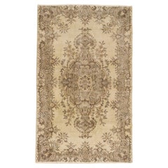 4x6.5 ft Hand-Knotted Vintage Turkish Oushak Rug, Medallion Design Beige Carpet (tapis beige)