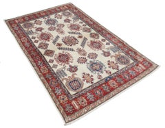 Alfombra Beige Floral Anudada a Mano de 1,8 m. Alfombra Tribal para la Entrada. 100% Lana