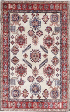 Alfombra Beige Floral Anudada a Mano de 1,8 m. Alfombra Tribal para la Entrada. 100% Lana