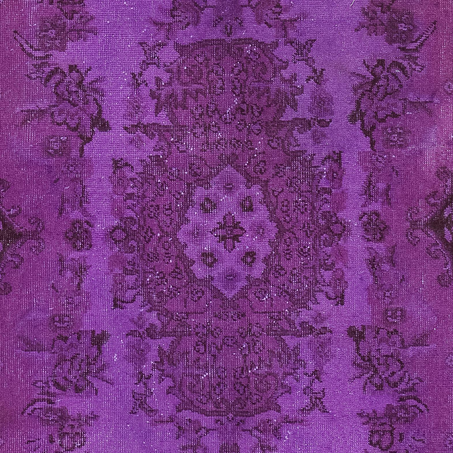 Modern 4x6.5 Ft Handmade Turkish Low Pile Small Purple Rug, Overdyed Kid's Room Carpet For Sale