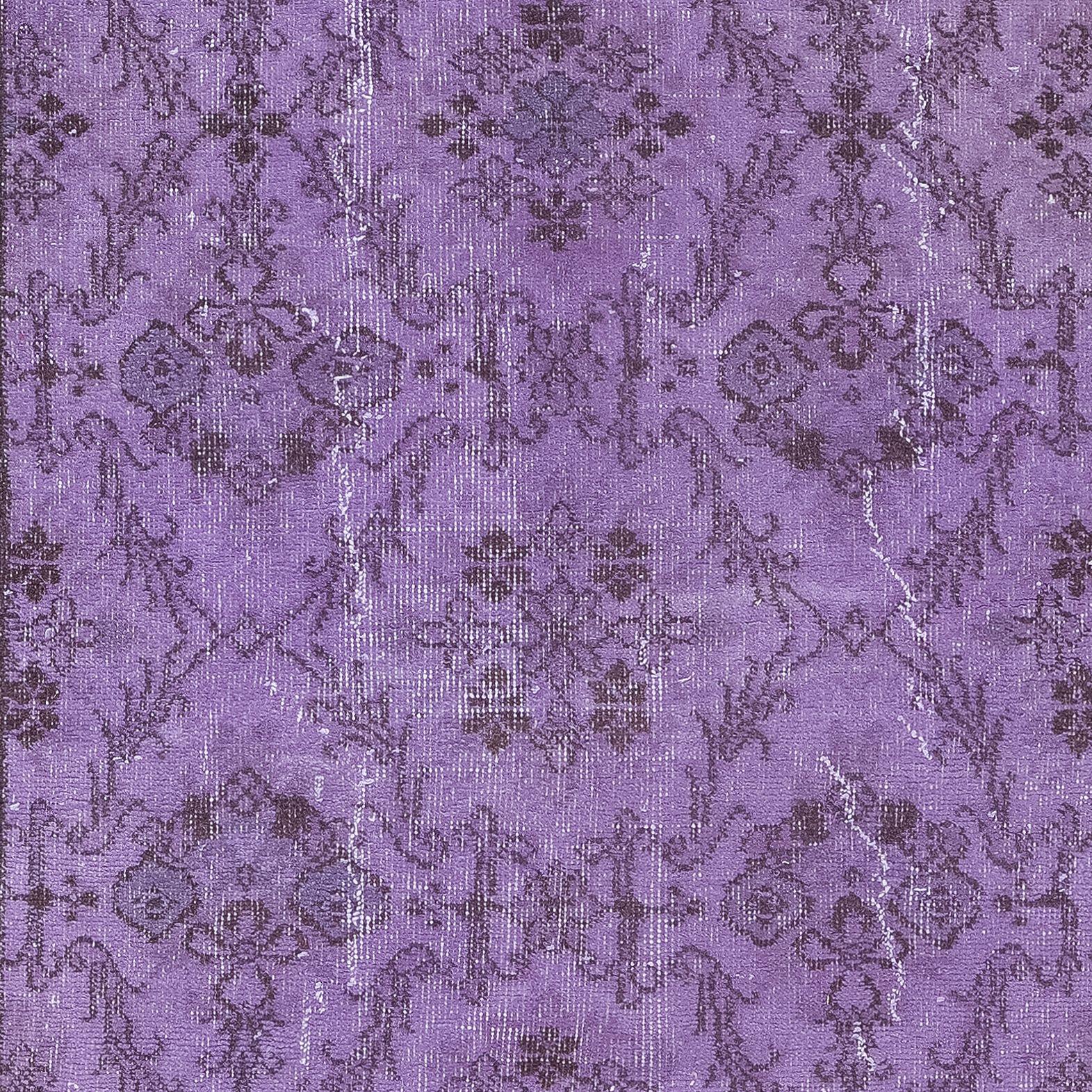 Hand-Knotted 4x6.5 Ft Turkish Handmade Accent Rug in Purple, Great for Modern Interiors For Sale