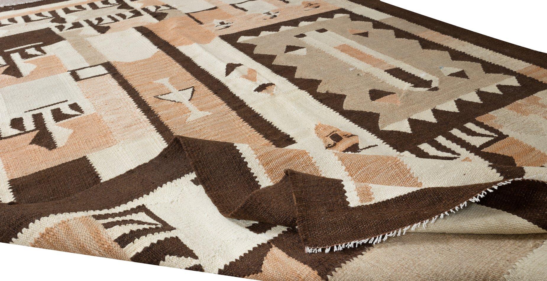 Turkish 4x6.5 Ft Vintage American Indian Navajo Tribal Kilim Rug, Geometric Wool Carpet For Sale