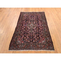4'x6'5" Midnight Blue Vintage Persian Hamadan Wool Hand Knotted Oriental Rug