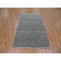 4'x6'6" Dark Gray Hand Knotted Grass Design Natural Undyed Wool Oriental Rug