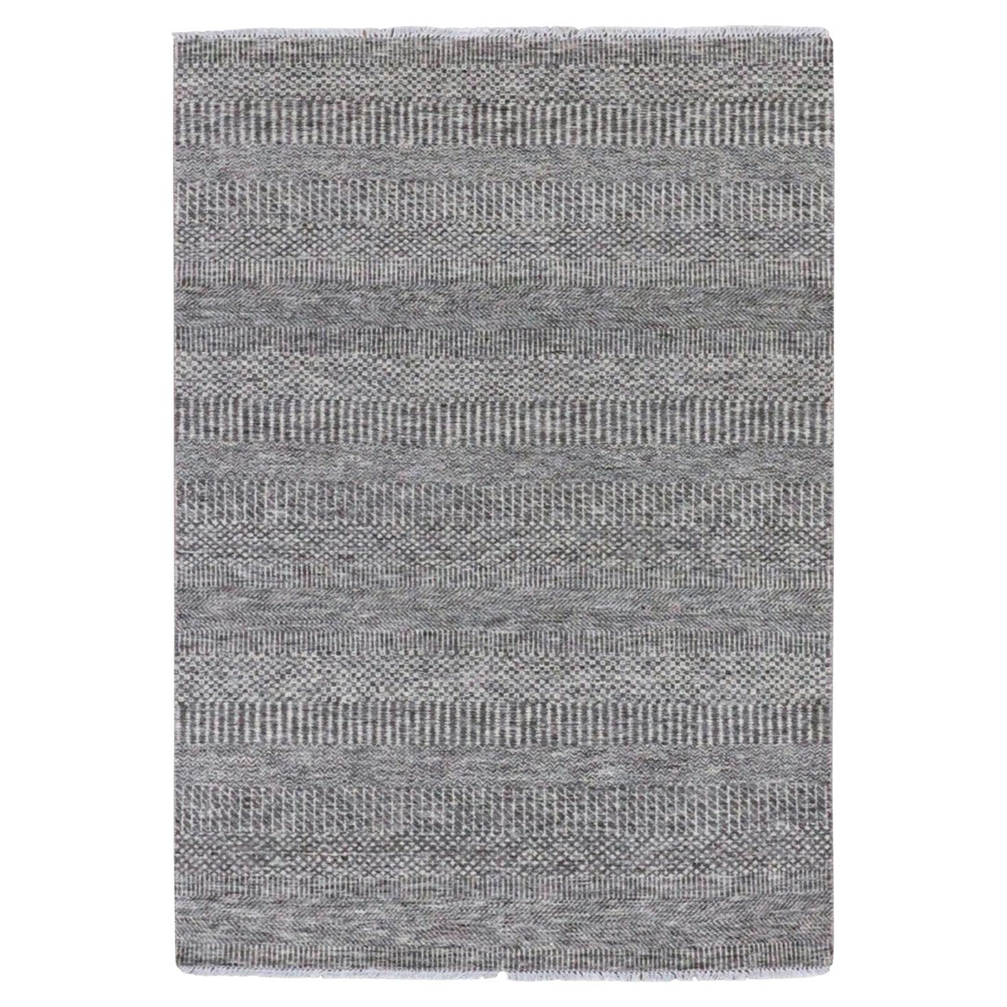 4'x6'6" dunkelgrau handgeknüpft Gras Design natürliche ungefärbte Wolle Orientteppich