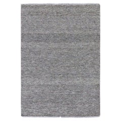 4'x6'6" Dark Gray Hand Knotted Grass Design Natural Undyed Wool Oriental Rug