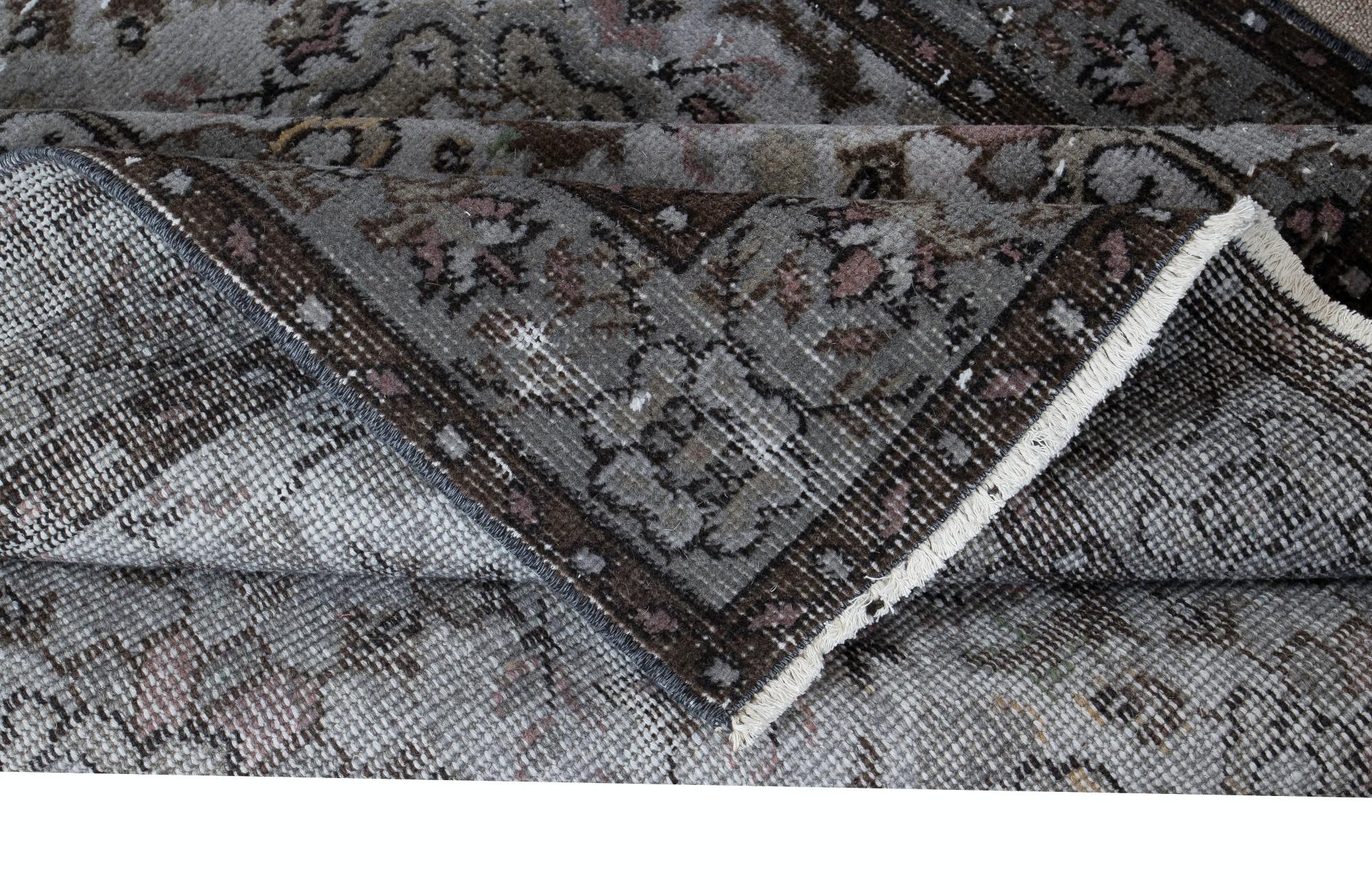 Hand-Woven 4x6.6 Ft Gray Modern Handmade Turkish Rug, Floral Pattern Living Room Carpet For Sale