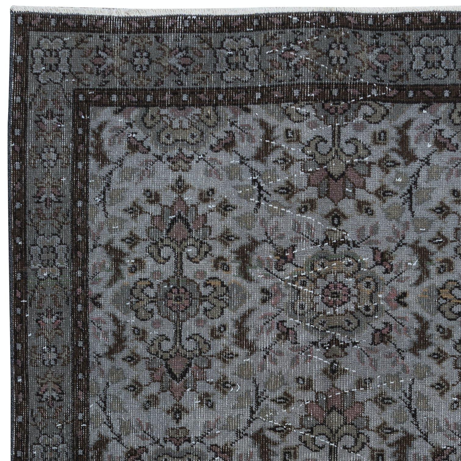 4x6.6 Ft Gray Modern Handmade Turkish Rug, Floral Pattern Living Room Carpet In Good Condition For Sale In Philadelphia, PA