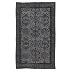Tappeto turco moderno fatto a mano grigio 4x6.6 Ft, tappeto da salotto con motivo floreale